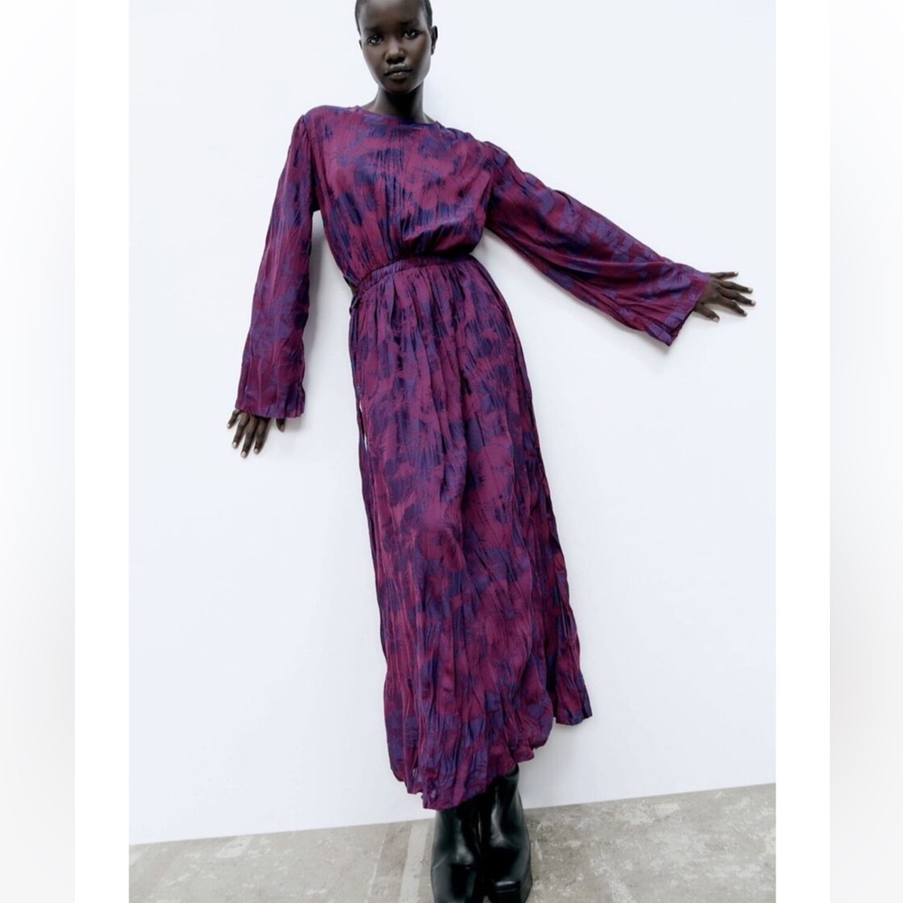 Zara Purple Wrinkled Jacquard Dress